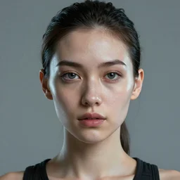 a beautiful portrait of a cyberpunk female, detailed, realistic eyes, symmetry body features proportions, award winning, by Tom Bagshaw