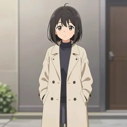 A cute anime girl wearing a stylish long coat by Range Murata, medium length Dutch bob cut hair with straight bangs, dark eyes, freckles, concept art, character design, black and white charcoal sketch, Huke, krenz cushart, trending on artstation