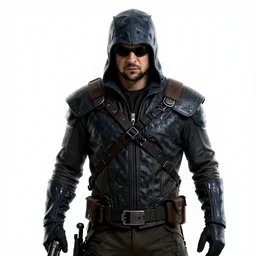Detailed portrait of Volodymyr Zelensky in game style 8k in a detailed assassin costume from the assassin computer game, on a white background,