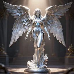 archangel lissandra marble and silver statue, by tsuyoshi nagano, illustration, cinematic lighting, hyperdetailed, 8 k, symmetrical, frostbite 3 engine, cryengine, dof, trending on artstation, digital art, crepuscular ray