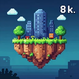 floating island, 8 k, pixel art, side - scroller 2 d platformer game, animated