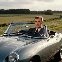 sean connery as james bond driving an jaguar e - type.