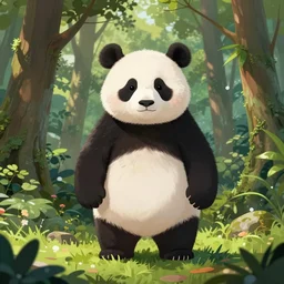 happy panda in a lush forest, extremely detailed, sharp focus, wide view, full body shot, smooth, digital illustration, by james jean, by rossdraws, frank franzzeta, mcbess, sakimichan, brosmin, steve simpson