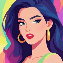 a close up of a beautiful woman, in retro colors, synthwave style, 2 d digital vector art