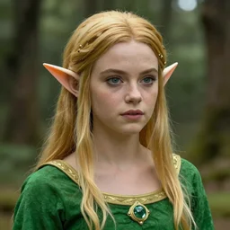 cara delevingne, elf, zelda girl, detailed, realistic, forest background
