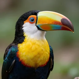 a big colorful bird with a big beak with a crazy expression!