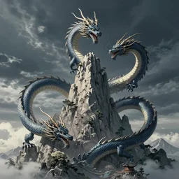 dragons circling a tall mountain spire, by kon satoshi