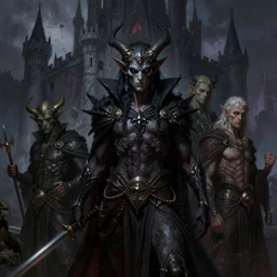 illustration portrait of a fantasy demonic race, dark moody eerie castle setting, art by frank frazetta, tim hildebrandt, gerald brom, greg rutkowski
