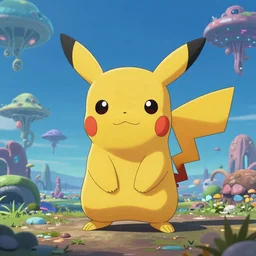 A lofi a Pikachu cat portrait, backgroun of alien landscapes, Pixar style by Renato muccillo and Andreas Rocha