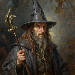 an oil painting of a soaking wet wizard, detailed, high fantasy