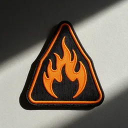 a retro 1 9 7 0 s minimalist clean fire flame warning caution patch
