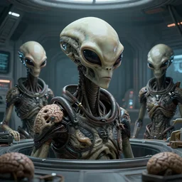 dead bodies of aliens brainsuckers warriors inside the control room of ufo, masterpiece. rendered in blender, ultra realistic, smooth shading, ultra detailed, high resolution, cinematic, unreal 6, perfect face, cyberpunk, fine details, studio lighting, subtle shadows, art by katsuya terada, photorealism, hyper realism, octane render, hyper detailed, canon eos r 3, f / 1. 4, iso 2 0 0, 1 / 1 6 0 s, medium shot, 8 k, raw, unedited, in - frame,