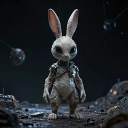 alien rabbit in the space by HR giger, octane render, ambient light