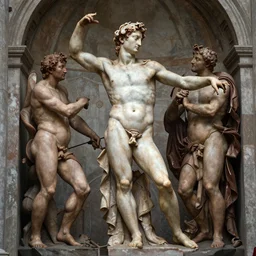 the oenitent one from blasphemous, in the style of michelangelo