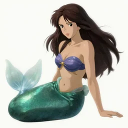 concept art render of a mermaid beauty, beautiful, fantasy, white background, cinematic lighting, artstation, trending, highly detailed, focus, smooth, by studio ghibli, rossdraws, hirohiko araki, conrad roset, yoshitaka amano