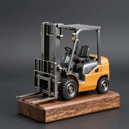 a forklift truck driving proficiency trophy, metal on wooden base - w 7 6 8
