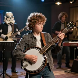 the banjo kid from Deliverance playing with the star wars cantina band, cinematic, 8k