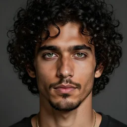 handsome!! hyper realistic man with curly black hair, tan skin, grassy colored iris ', anchor goatee | art by hirohiko araki & jean giraud & artgerm