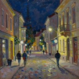 highly detailed painting of night streets of belgrade, by william turner, by greg rutkowski, by william constable, thick brush strokes and visible paint layers, 4 k resolution