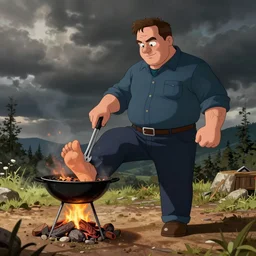 michael scott grilling his foot, cartoon