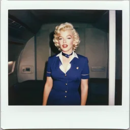 a polaroid photo of marilyn monroe as a flight attendent in 1998