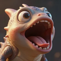 a close up of a plastic creature with its mouth open, a raytraced image by senior character artist, trending on zbrush central, photorealism, zbrush, rendered in unreal engine, physically based rendering