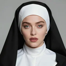 a beautiful close - up of singer madonna as a catholic nun. advertising poster, limited neutral palette, by pascal campion, petros afshar, anton fadeev, dean ellis, randolph stanley hewton, beautiful graphic, propaganda poster art 1 9 7 0 s illustrated advertising art, painterly design