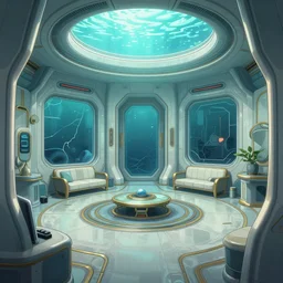 a beautiful illustration of futuristic interior layout of underwater rupture, bioshock, art deco, big medium small, golden ratio, in watercolor gouache detailed paintings, in style of syd mead, trending on artstation, 8 k, panel, hard surface, vent, zaha hadid, props, cozy, decoration, simon stalenhag, deus ex