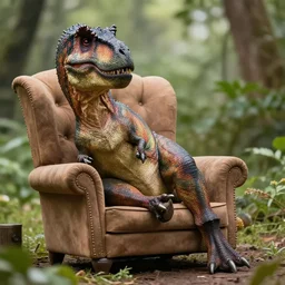 photo of t - rex in the wild relaxing in his easychair