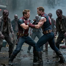 film still of Bucky Barnes Winter Soldier fighting zombies in new avengers movie, 4k