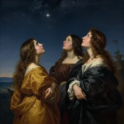 beautiful oil matte portrait painting, people looking into the sky at the edge of a cliff watching the stars, wonderful masterpiece highly detailed, beautiful cinematic light deep focus, elegant, digital painting, smooth, sharp focus, golden ratio, dramatic illumination, ultra realistic, 8 k, art by artemisia lomi gentileschi and caravaggio