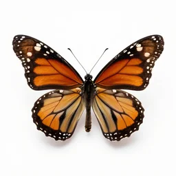 baby monarch butterfly, professional studio photo, full body, isolated on a pure white background, centered, entire subject in frame, sharp focus, soft studio lighting