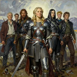 oil painting of elegant mature female viking warrior by norman rockwell, jack kirby, alex ross, bergey, zdzislaw beksinski, ruan jia, jeremy mann, tom lovell, 5 0 s science fiction, pulp scifi fantasy illustration