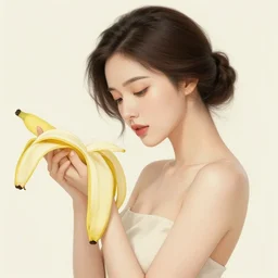 the portrait of an absurdly beautiful, graceful, elegant young woman made of bananas and petals looking down, an ultrafine detailed illustration by kim jung gi, irakli nadar, intricate linework, bright colors, octopath traveler, final fantasy, angular, unreal engine 5 highly rendered, global illumination, radiant light, detailed and intricate environment