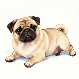 water color of a cute pug lying in bed, smooth, digital illustration, by rossdraws, frank franzzeta, mcbess, sakimichan, james jean