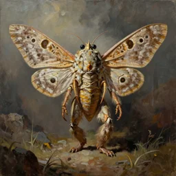 painting by cory loftis prehistoric caveman moth