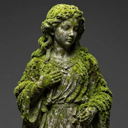 realistic ultra detialed statue covered in moss