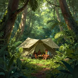 a hidden camp in the jungle concept art by yongfei liu and vance kocas, cg society