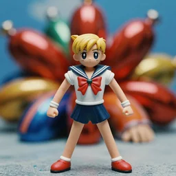 sailor in colorstorm, leatherette figurine, depth of field, analog film, vivid dynamic composition, by jeff koons, by yoro sean, surreal, overblown vibrant colors, masterpiece, physical based rendering, featured on pixiv, octane renderer, trending on pinterest