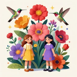 mixed media, a brutalist designed, vivid colours, cryptic, flowers, girls, hummingbirds, mystical, pop surrealism by james jean, roby dwi antono, ross tran, steven kenny, paul neberra, ashley wood, atmospheric, trending on artstation. 8 k masterpiece