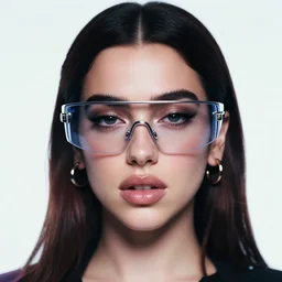 Dua lipa wearing futuristic glasses, abstract, album cover
