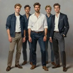 handsome men, full body, oil painting, realistic, detailed