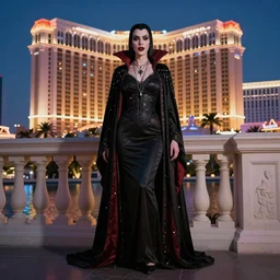 realistic matte painting, full length portrait, the duchess of blood owns the las vegas strip, vampire, highly detailed, CGsociety, concept art, HDR, hyper realistic, volumetric lighting, subsurface scattering, unreal