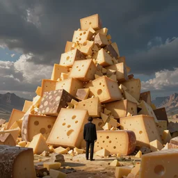 keanu reeves overwhelmed by too much cheese, futuristic, cheese mountain