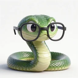 a very smart python snake wearing glasses, digital art, artstation, detailed, high quality