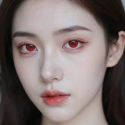 a portrait of a beautiful lady, pale skin, red eyes, photography, depth of field, fine detailed, high definition