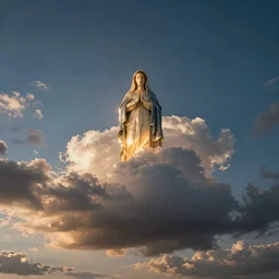 wide angle sky with illuminated virgin mary cloud in center