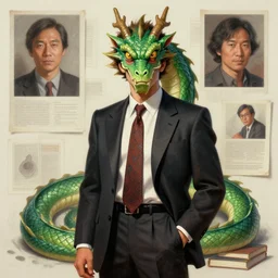 anthropomorphic art of a businessman dragon, green dragon, portrait, 1 9 8 0 s business fashion, patrick bateman, american psycho, victo ngai, ryohei hase, artstation. fractal papers and books. highly detailed digital painting, smooth, global illumination, fantasy art by greg rutkowsky, karl spitzweg