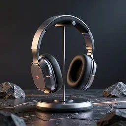 headphone stand, futuristic, techno, cyberpunk, product design, render, concept, fun, geometric