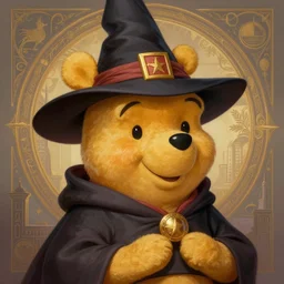 a portrait of winnie the poo as a wizard, upper half portrait, urban motifs, intricate, elegant, highly detailed, digital painting, trending on artstation, concept art, smooth sharp focus, illustration, art by artgerm and greg rutkowski
